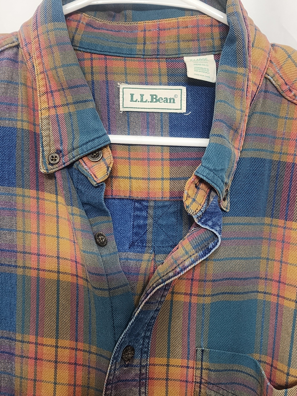 L.L. Bean Plaid Button-Up Denim Shirt in Blue & Yellow Y2k
